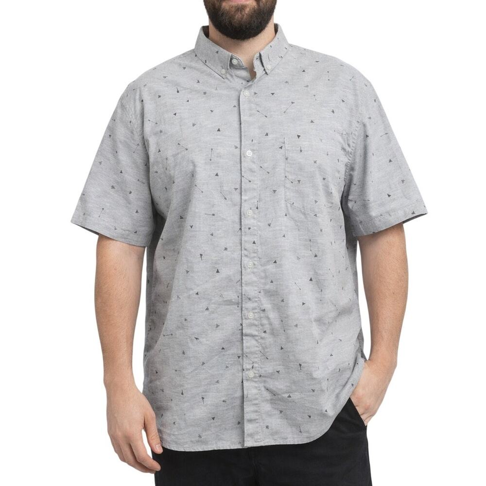 Molokai Surf Co Button Up Shirt Gray Arrow Print Short Sleeve | Mens XL